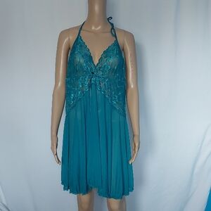 Teal Lace Halter Chemise Womens Size‎ 4XL